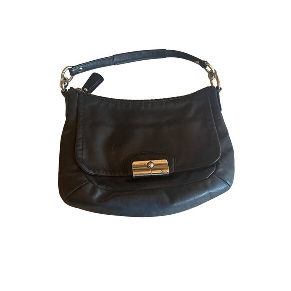 Coach Black Leather Hobo Bag Polished Gold-Tone Hardware Y2k Baguette - Picture 1 of 5